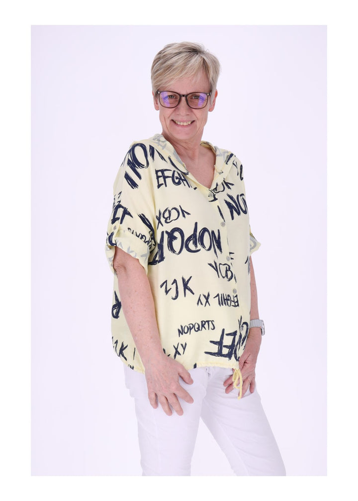 Bluse damen 1/2 Arm Kapuze AOP Schrift