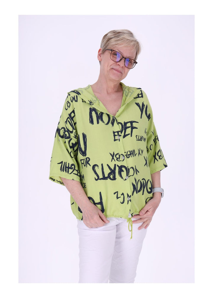 Bluse damen 1/2 Arm Kapuze AOP Schrift