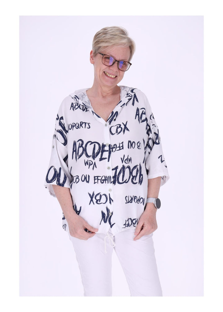 Bluse damen 1/2 Arm Kapuze AOP Schrift