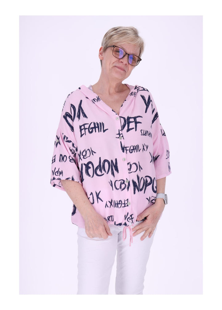 Bluse damen 1/2 Arm Kapuze AOP Schrift