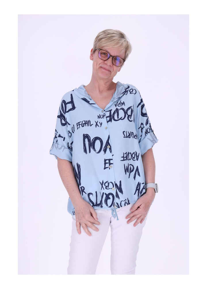 Bluse damen 1/2 Arm Kapuze AOP Schrift