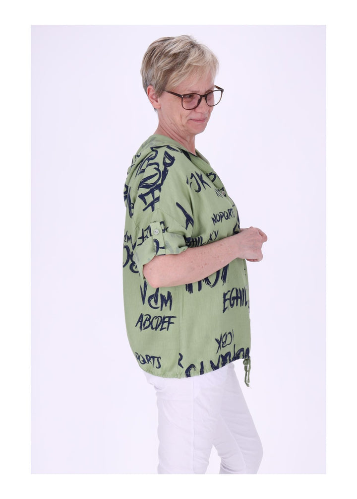 Bluse damen 1/2 Arm Kapuze AOP Schrift
