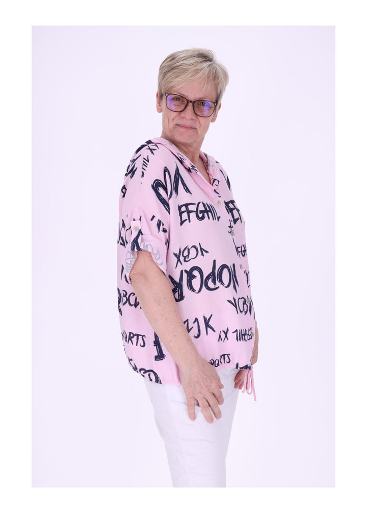 Bluse damen 1/2 Arm Kapuze AOP Schrift