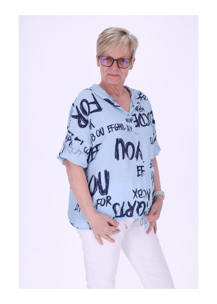Bluse damen 1/2 Arm Kapuze AOP Schrift