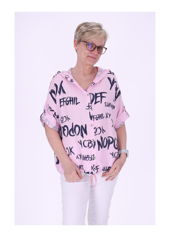 Bluse damen 1/2 Arm Kapuze AOP Schrift