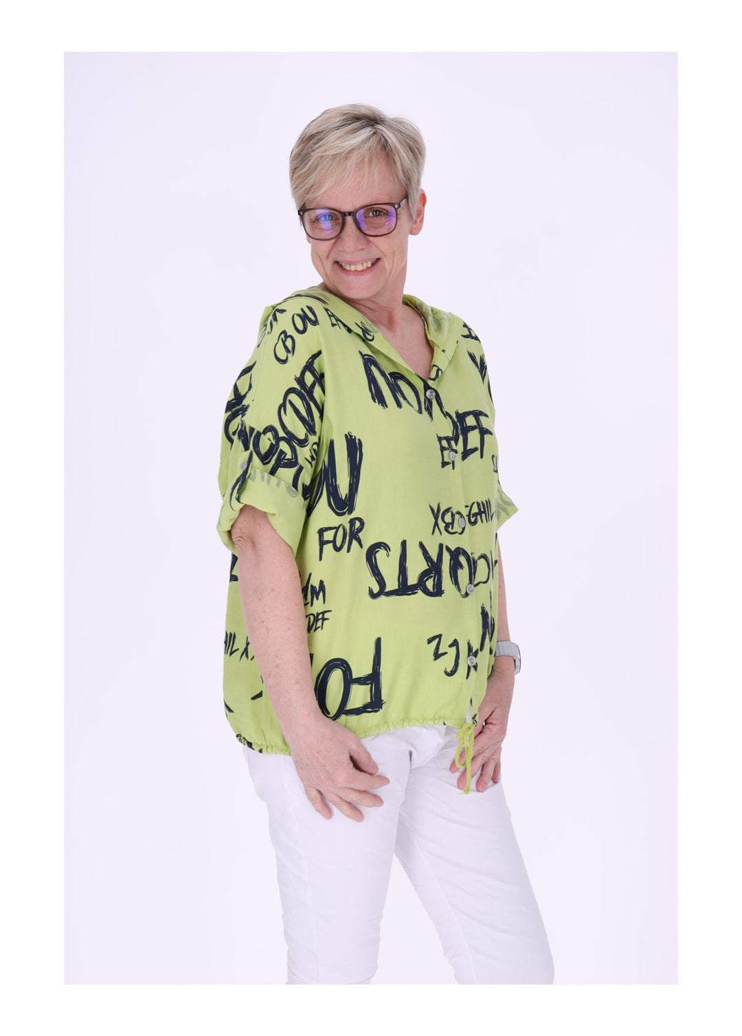 Bluse damen 1/2 Arm Kapuze AOP Schrift