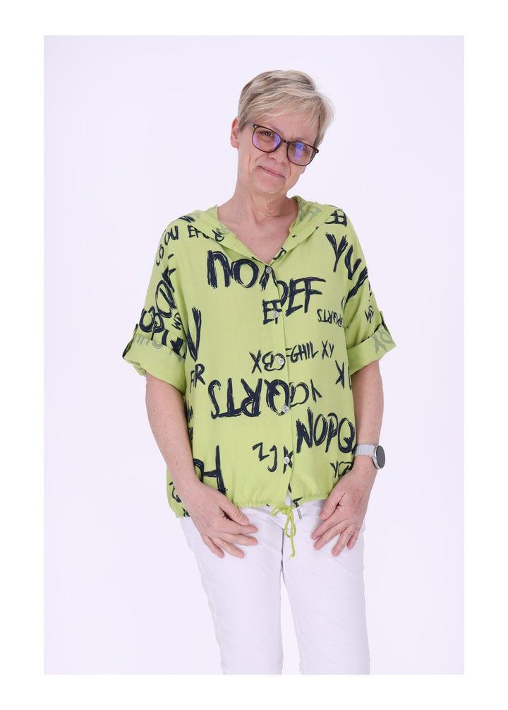 Bluse damen 1/2 Arm Kapuze AOP Schrift