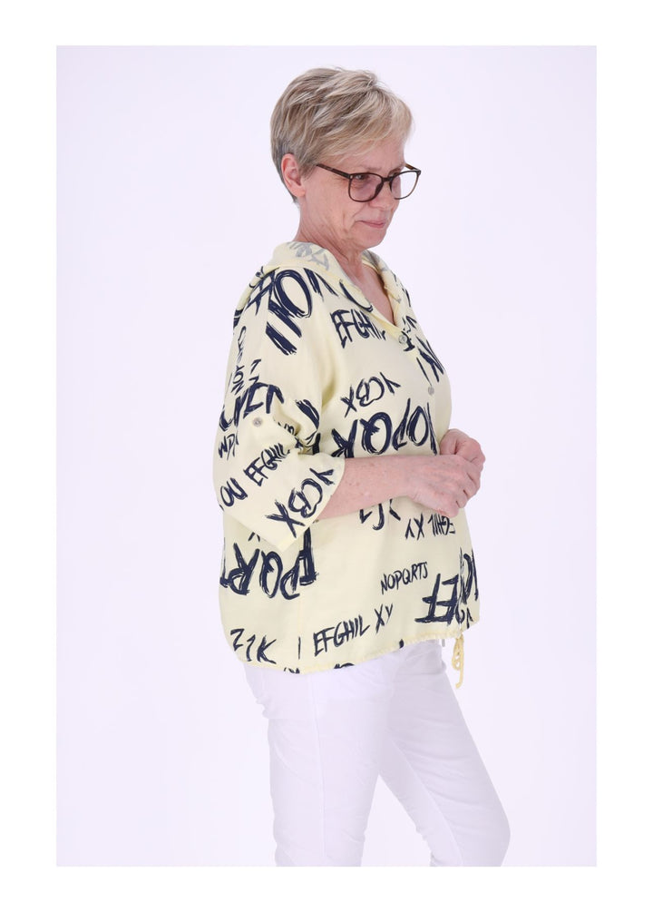 Bluse damen 1/2 Arm Kapuze AOP Schrift