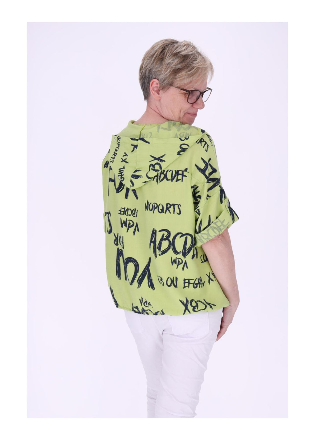 Bluse damen 1/2 Arm Kapuze AOP Schrift