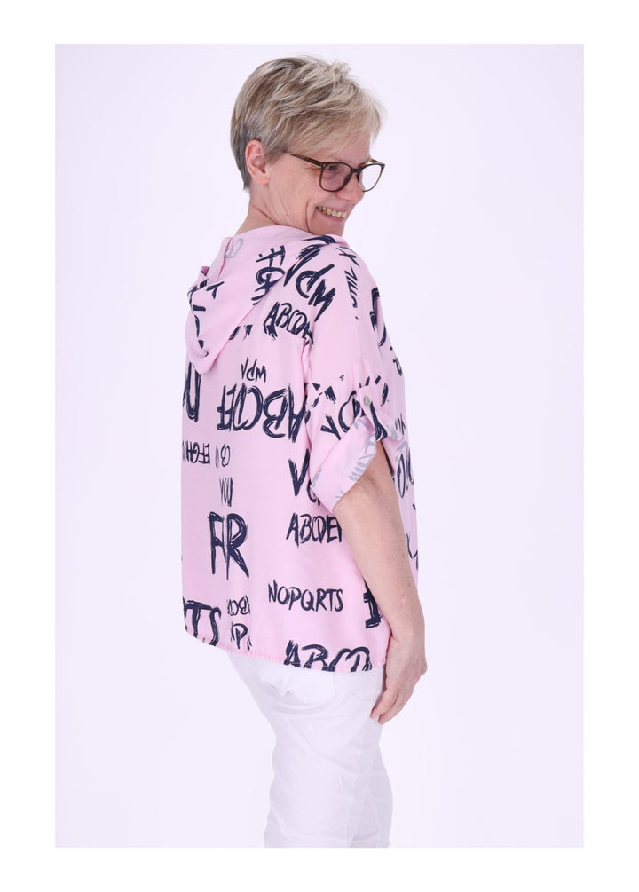 Bluse damen 1/2 Arm Kapuze AOP Schrift