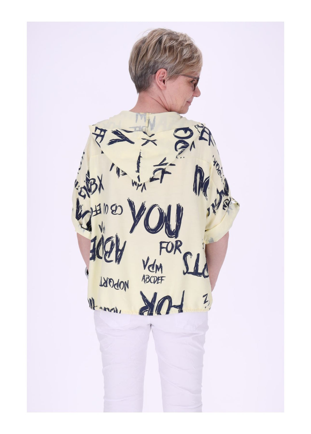 Bluse damen 1/2 Arm Kapuze AOP Schrift