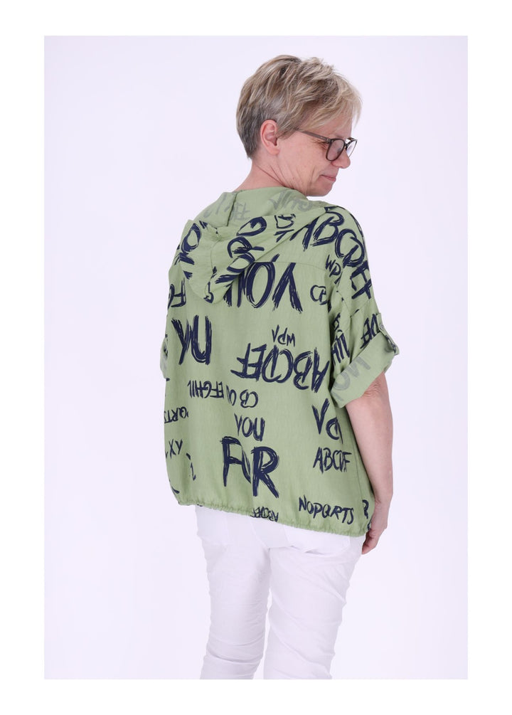 Bluse damen 1/2 Arm Kapuze AOP Schrift