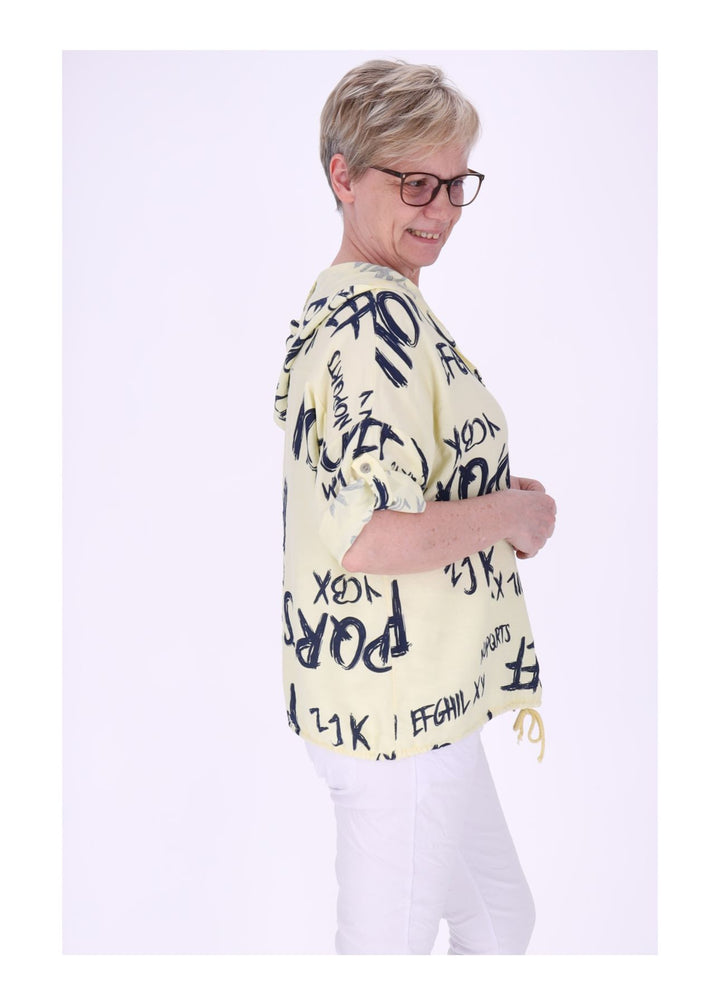 Bluse damen 1/2 Arm Kapuze AOP Schrift