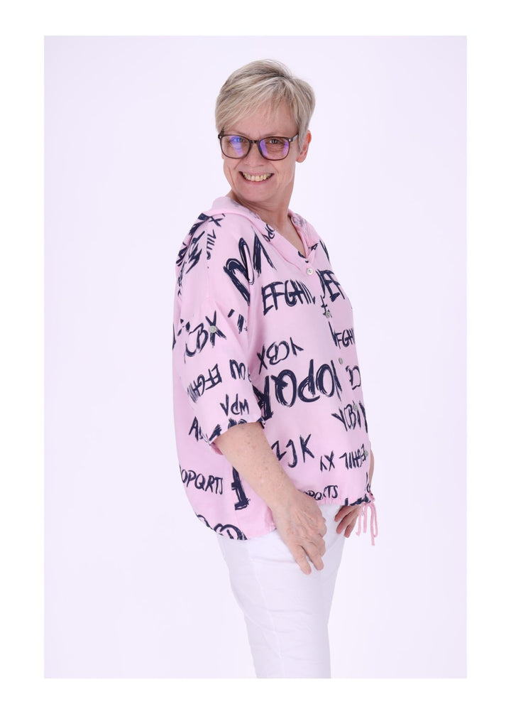 Bluse damen 1/2 Arm Kapuze AOP Schrift