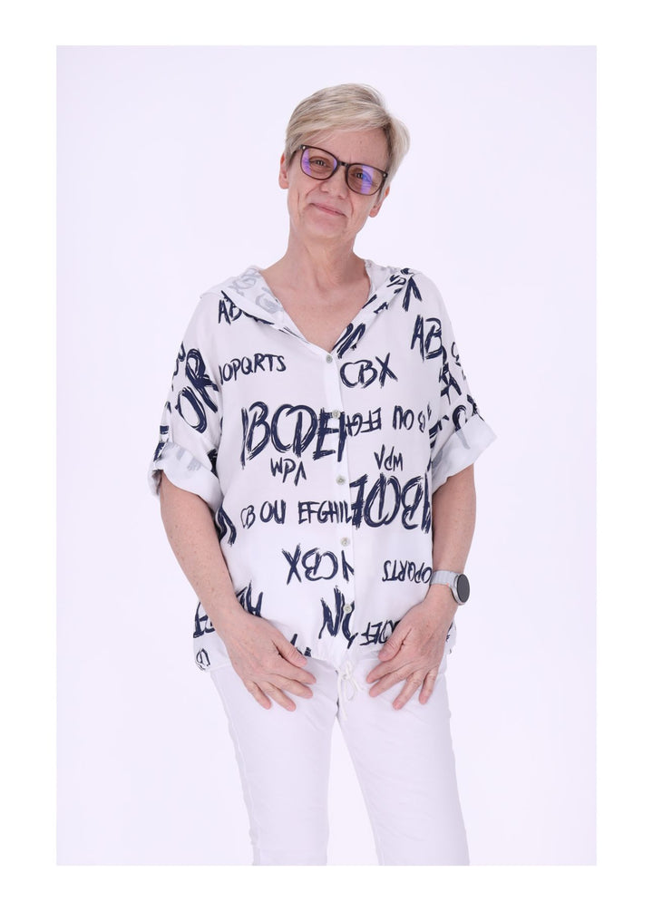 Bluse damen 1/2 Arm Kapuze AOP Schrift
