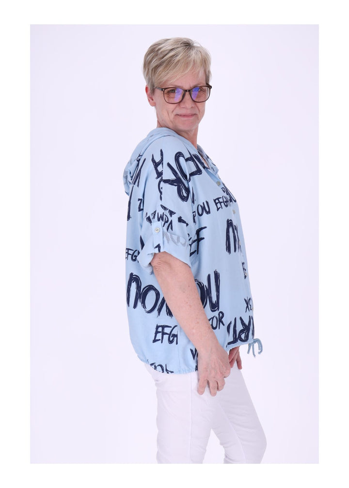Bluse damen 1/2 Arm Kapuze AOP Schrift