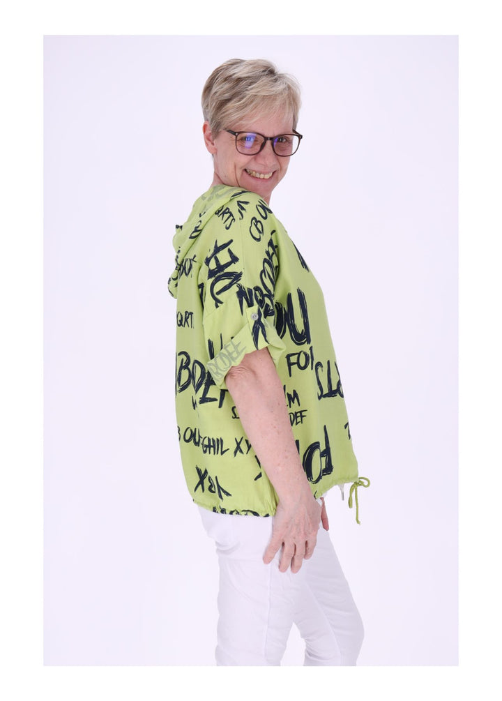Bluse damen 1/2 Arm Kapuze AOP Schrift