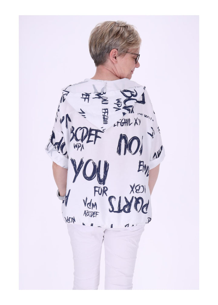 Bluse damen 1/2 Arm Kapuze AOP Schrift