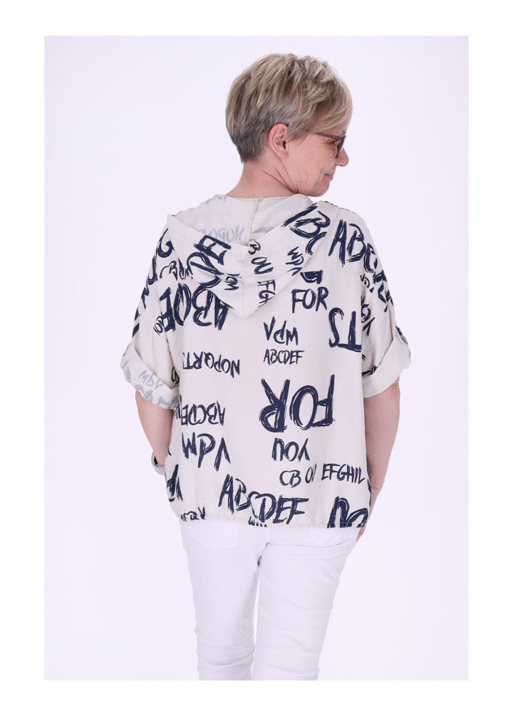 Bluse damen 1/2 Arm Kapuze AOP Schrift