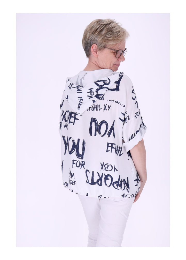 Bluse damen 1/2 Arm Kapuze AOP Schrift