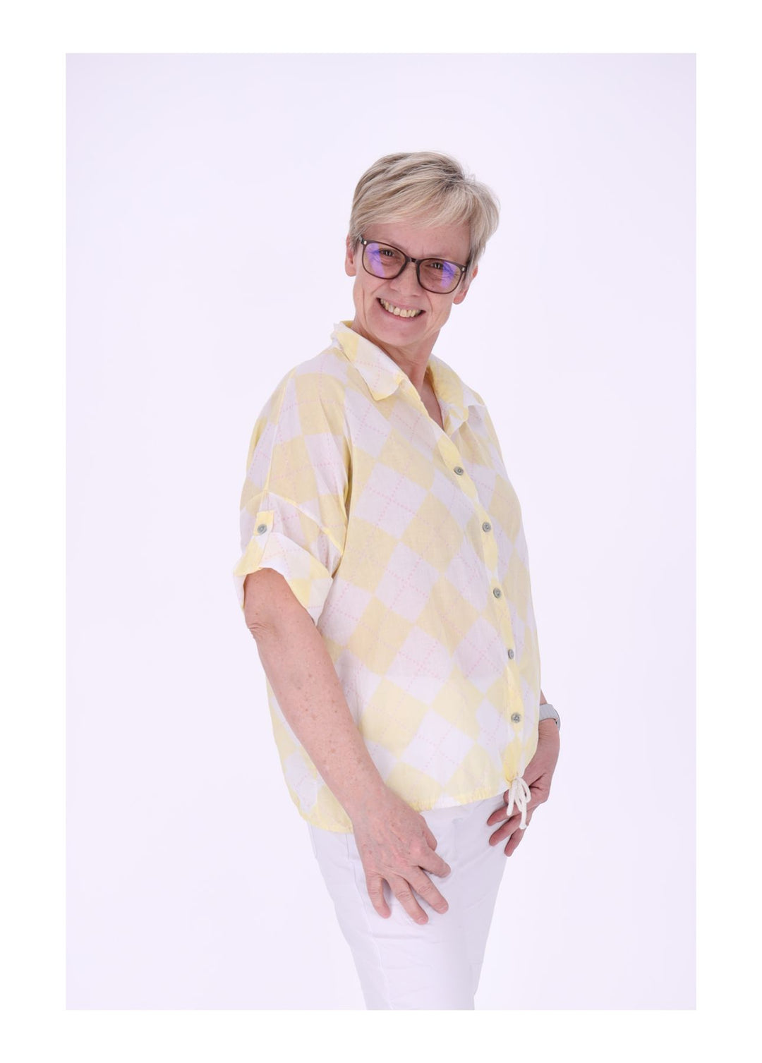 Bluse Damen 1/2 Arm AOP Raute