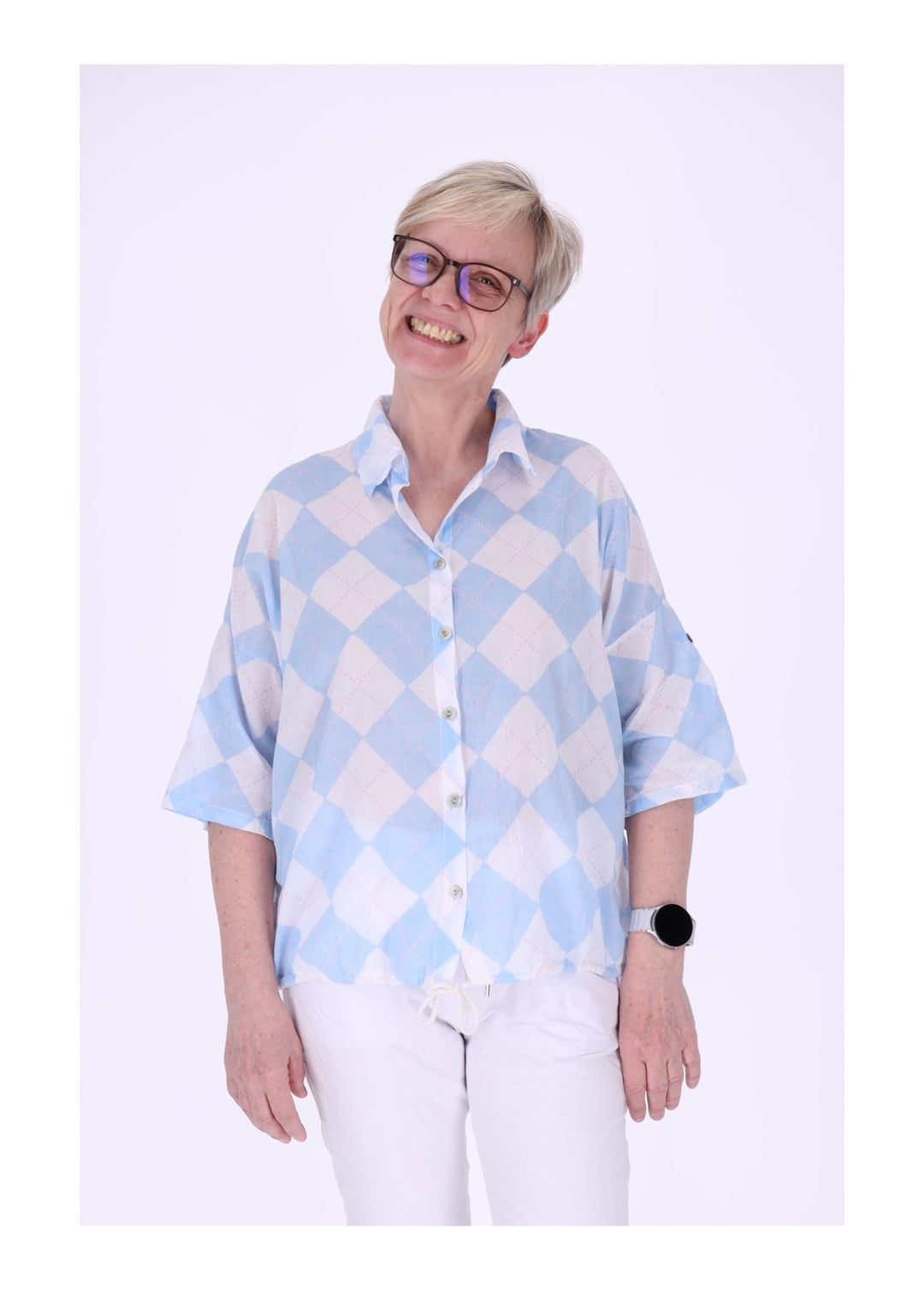 Bluse Damen 1/2 Arm AOP Raute