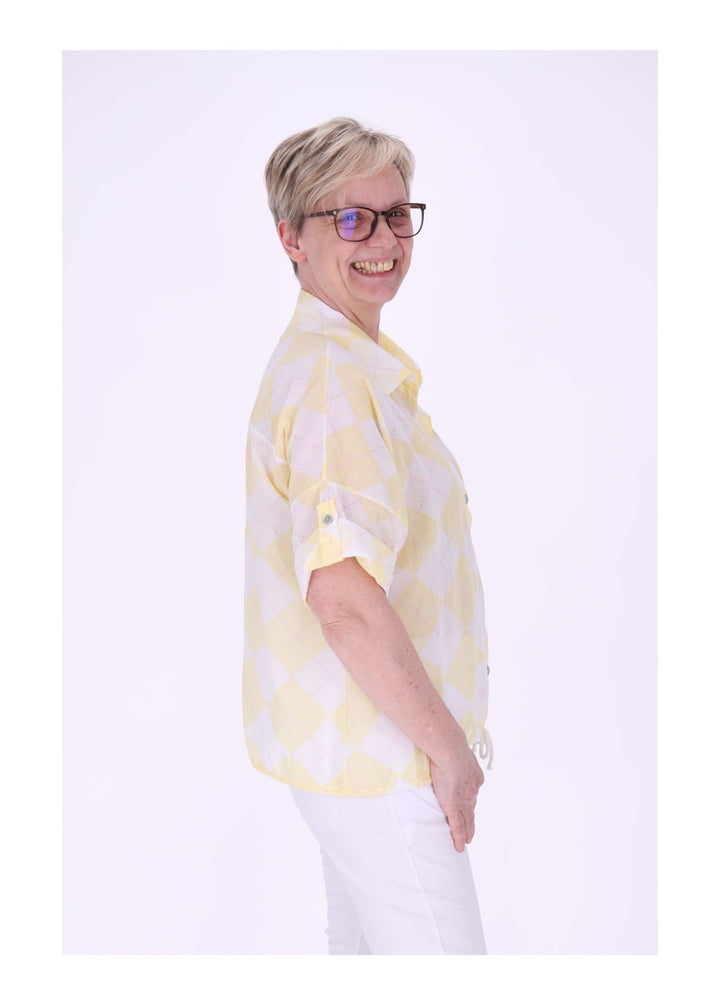 Bluse Damen 1/2 Arm AOP Raute