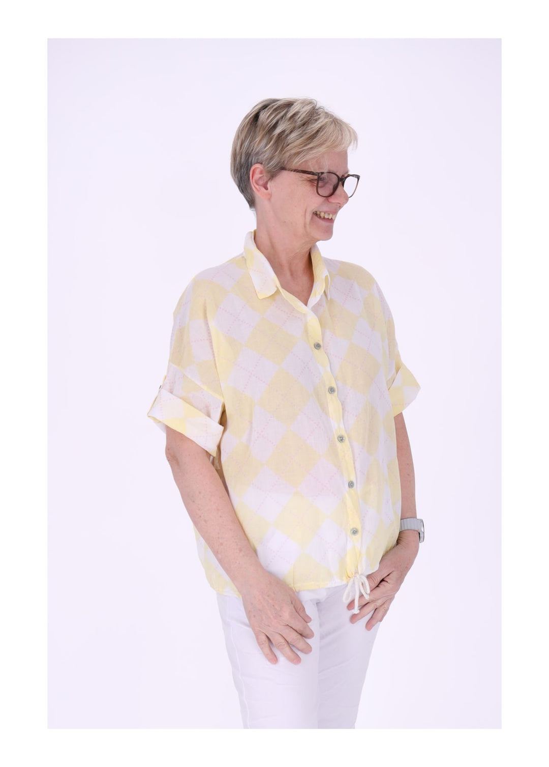 Bluse Damen 1/2 Arm AOP Raute