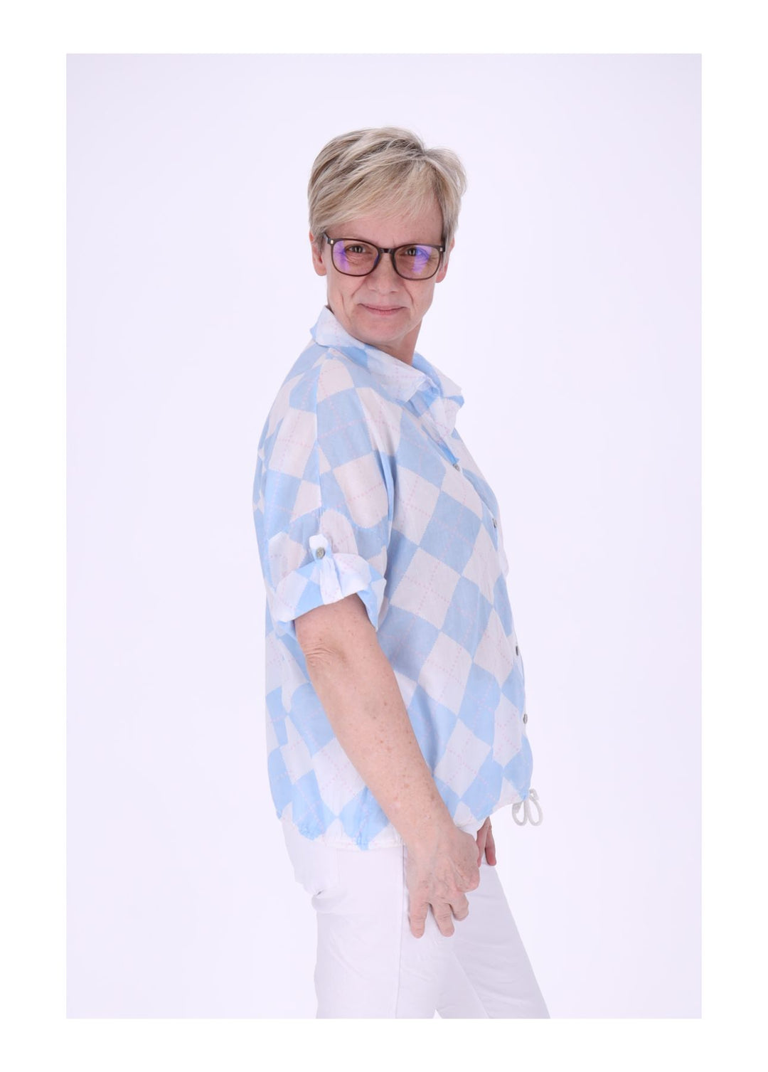 Bluse Damen 1/2 Arm AOP Raute