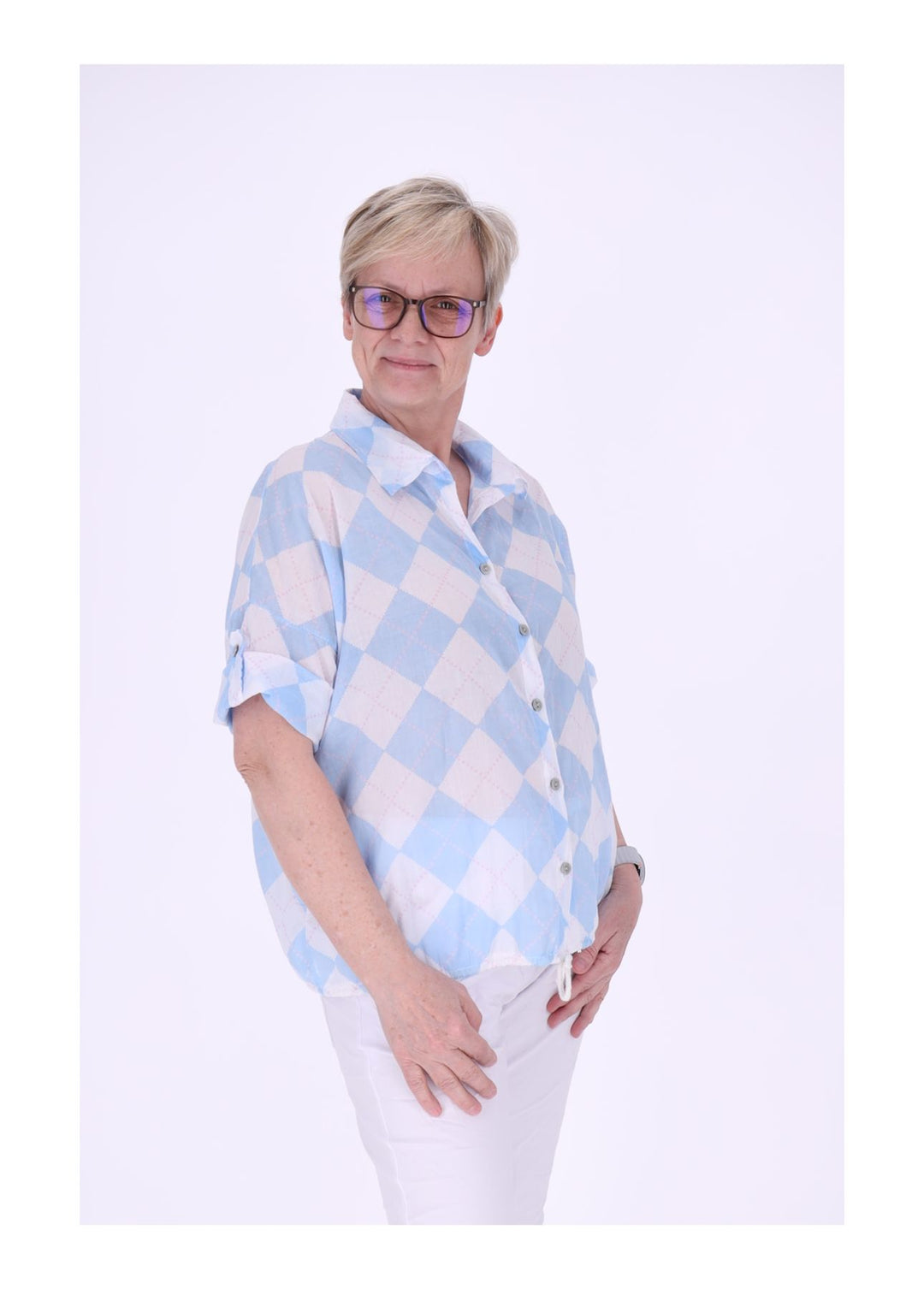 Bluse Damen 1/2 Arm AOP Raute