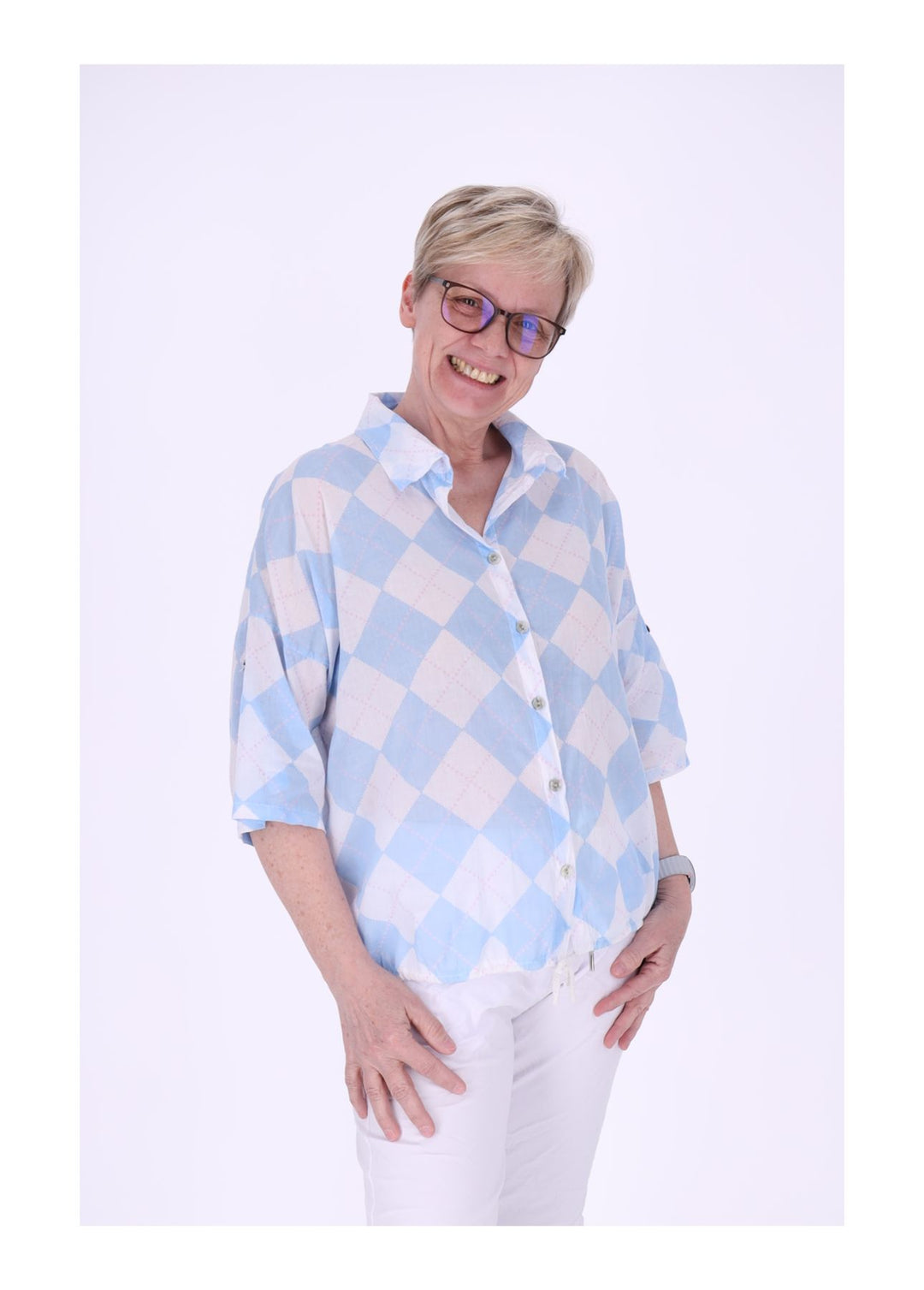 Bluse Damen 1/2 Arm AOP Raute