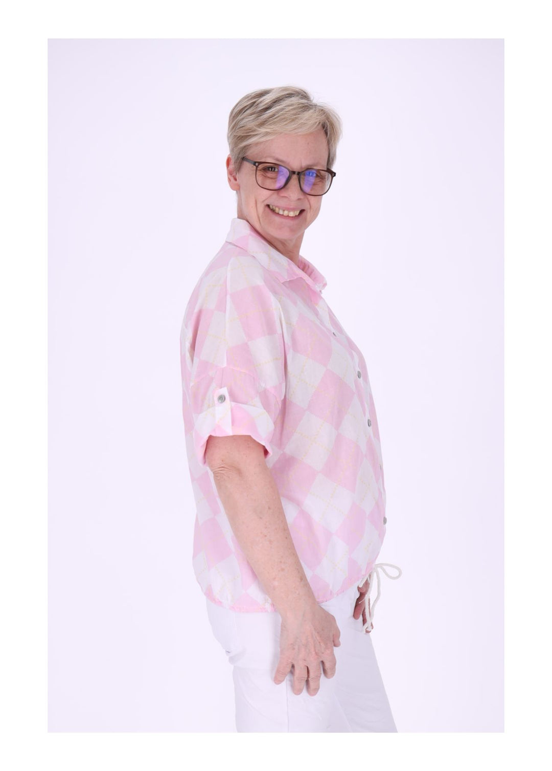 Bluse Damen 1/2 Arm AOP Raute