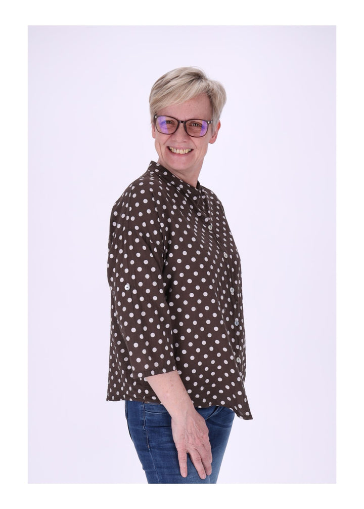 Bluse Damen Krempelarm AOP Punkte Baumwolle