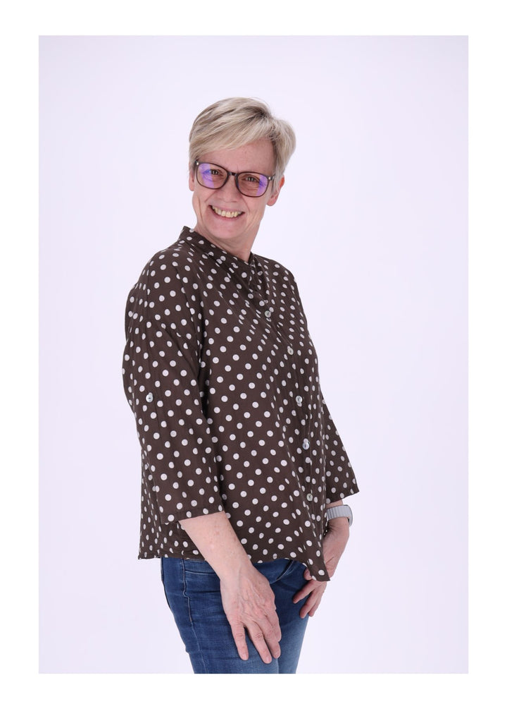 Bluse Damen Krempelarm AOP Punkte Baumwolle