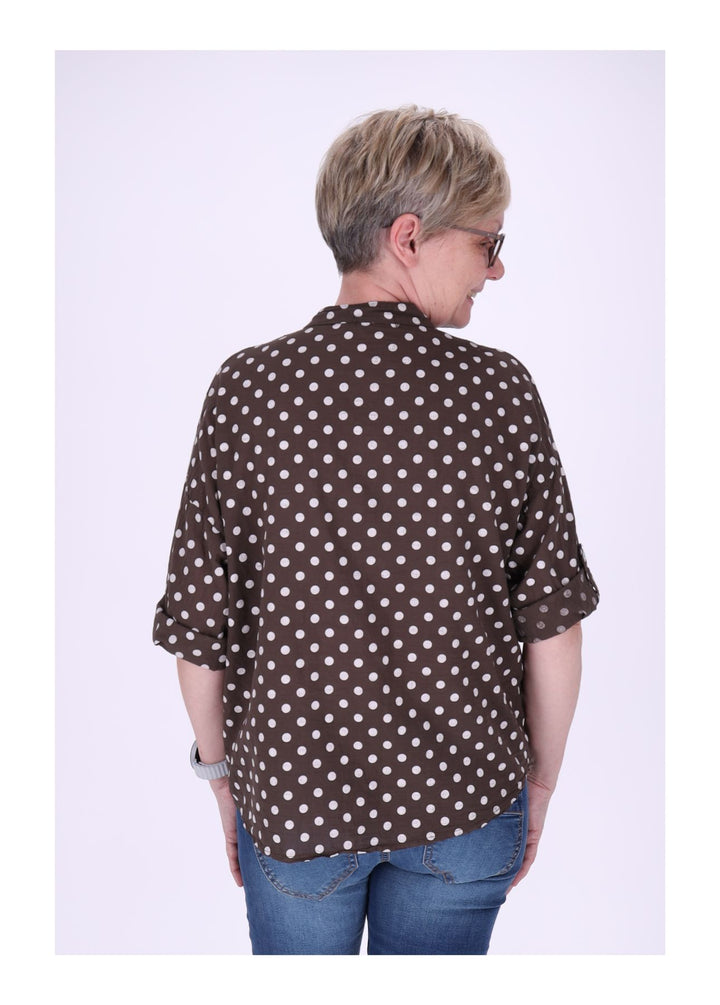 Bluse Damen Krempelarm AOP Punkte Baumwolle