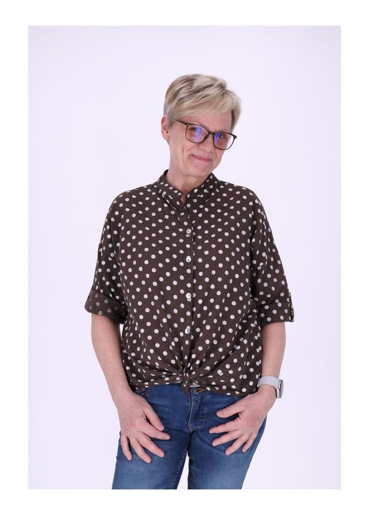 Bluse Damen Krempelarm AOP Punkte Baumwolle