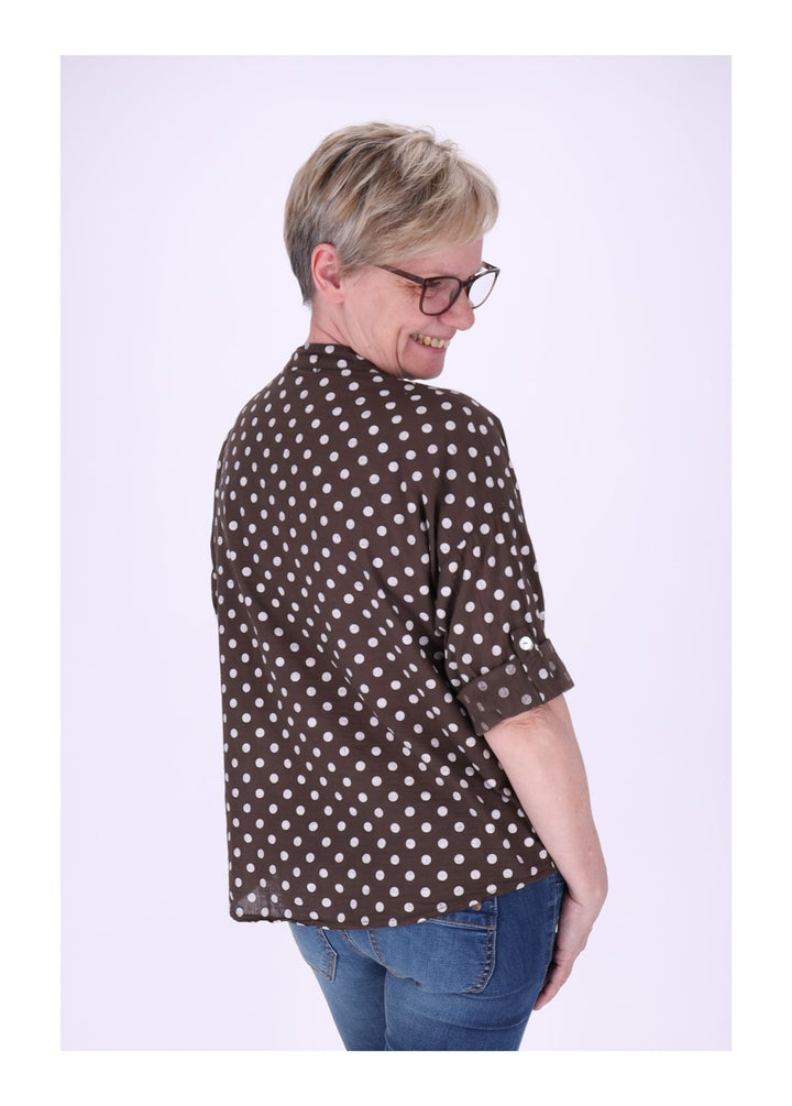 Bluse Damen Krempelarm AOP Punkte Baumwolle