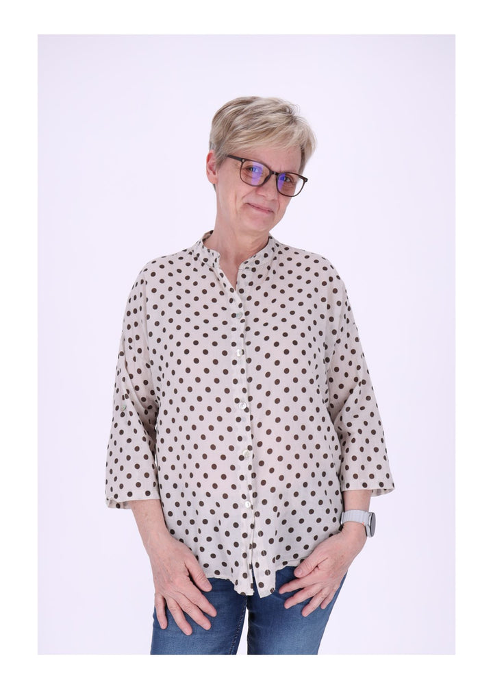 Bluse Damen Krempelarm AOP Punkte Baumwolle