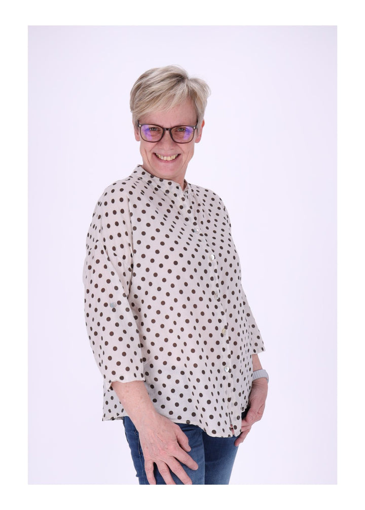 Bluse Damen Krempelarm AOP Punkte Baumwolle