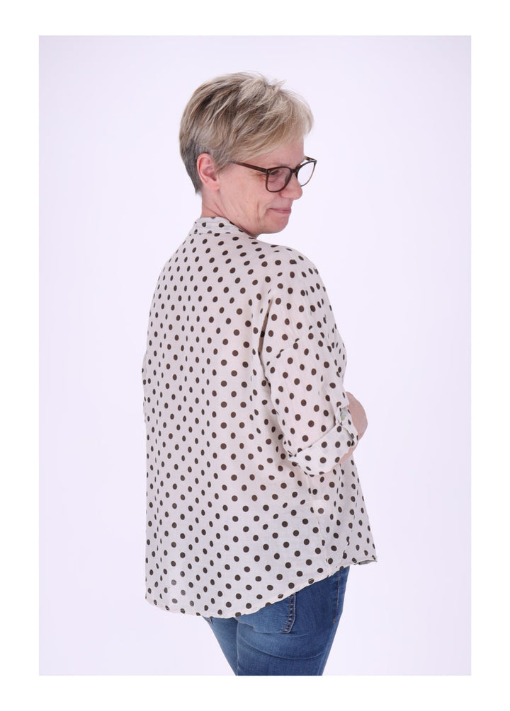 Bluse Damen Krempelarm AOP Punkte Baumwolle