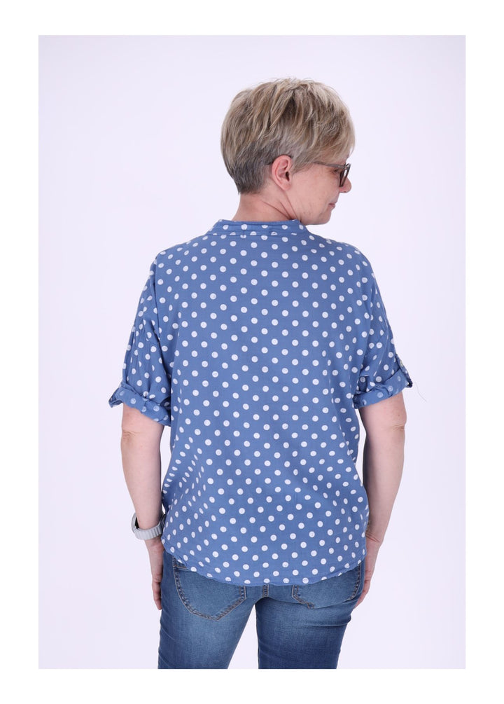 Bluse Damen Krempelarm AOP Punkte Baumwolle