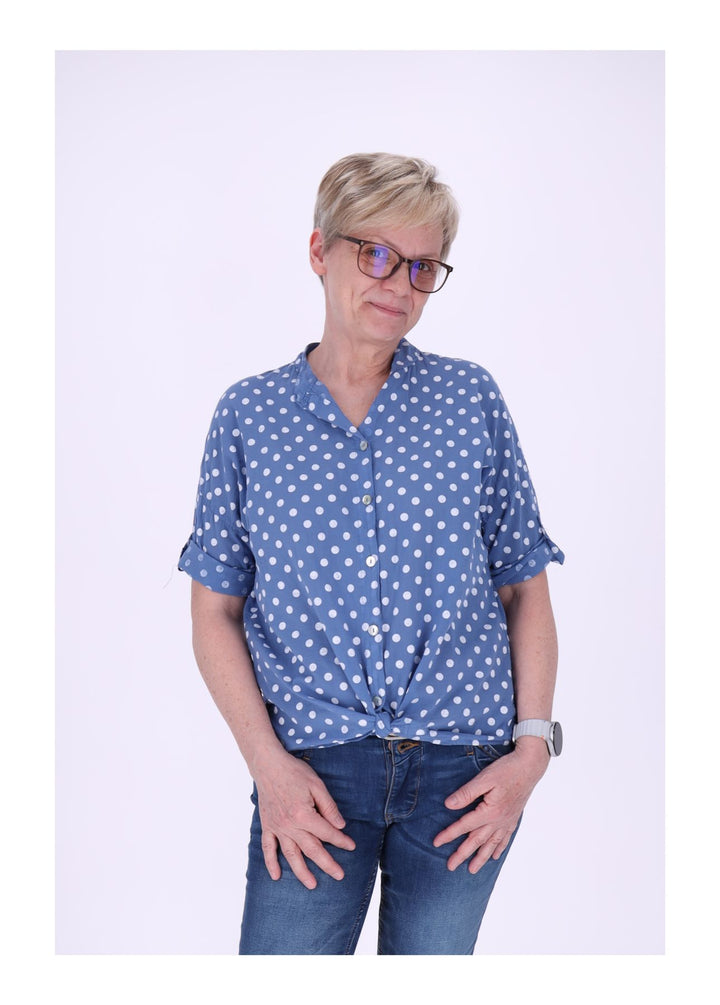 Bluse Damen Krempelarm AOP Punkte Baumwolle