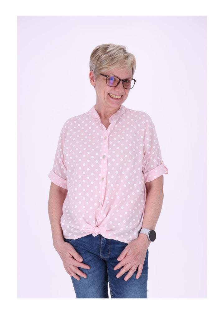 Bluse Damen Krempelarm AOP Punkte Baumwolle