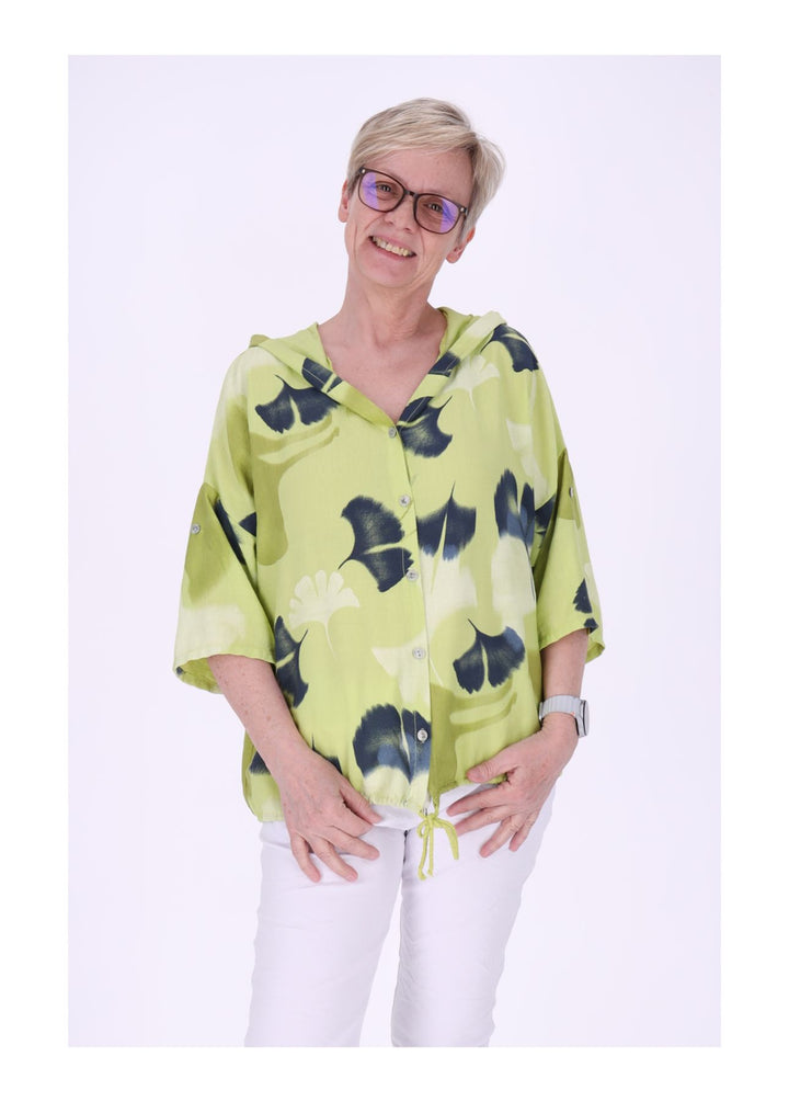 Bluse Damen 1/2 Arm Kapuze AOP Ginko
