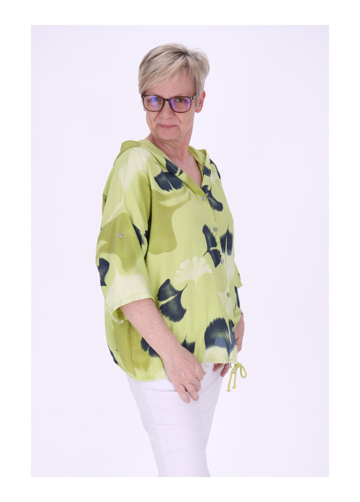 Bluse Damen 1/2 Arm Kapuze AOP Ginko