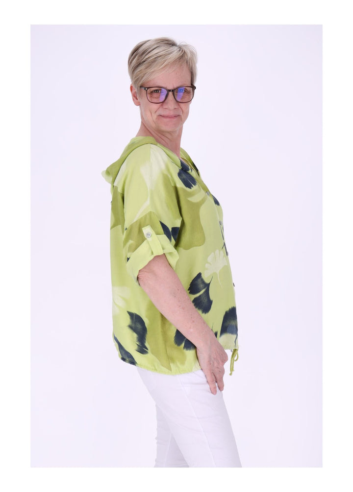 Bluse Damen 1/2 Arm Kapuze AOP Ginko