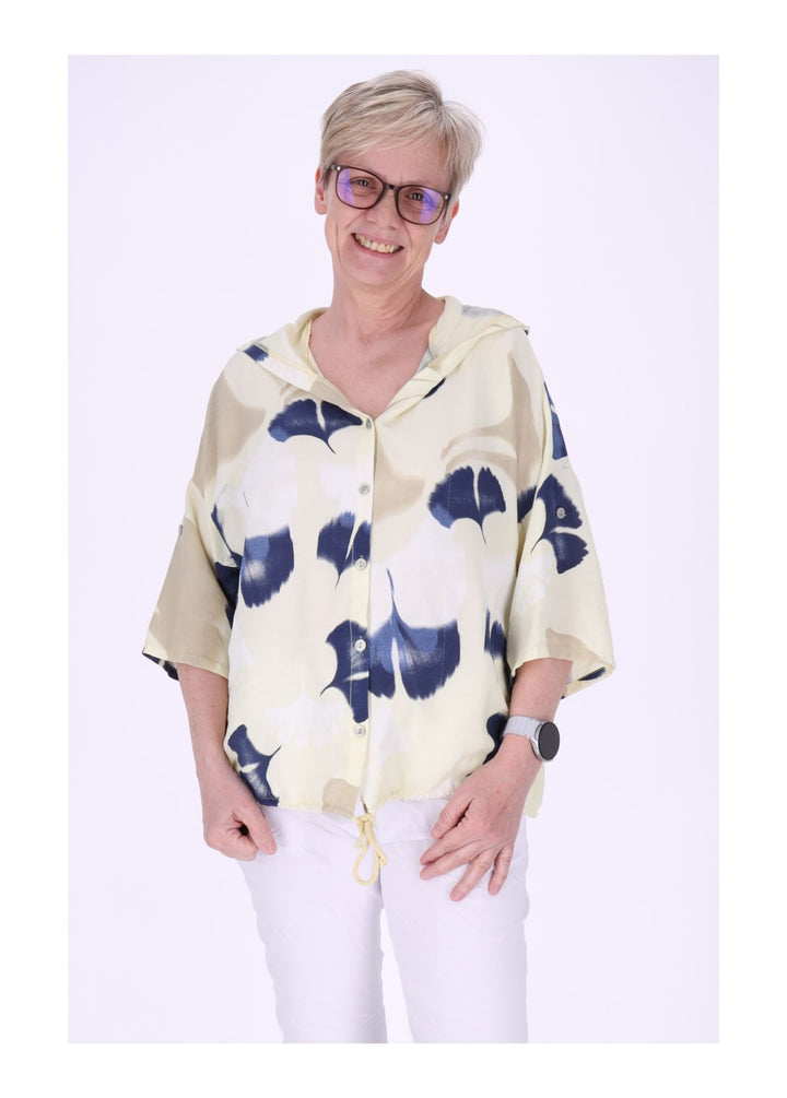 Bluse Damen 1/2 Arm Kapuze AOP Ginko