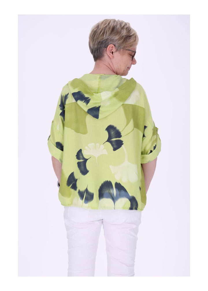 Bluse Damen 1/2 Arm Kapuze AOP Ginko