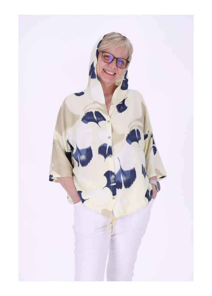 Bluse Damen 1/2 Arm Kapuze AOP Ginko