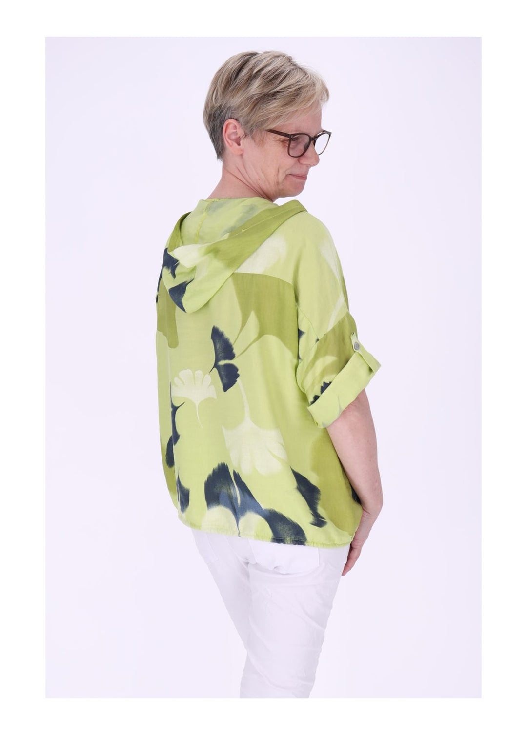 Bluse Damen 1/2 Arm Kapuze AOP Ginko